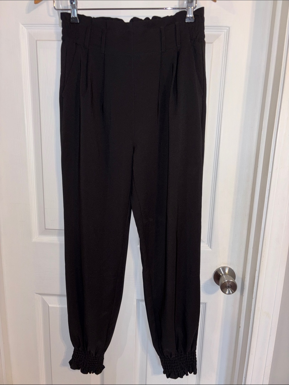 Grace Karin Black Paperbag-Waist Jogger Pants